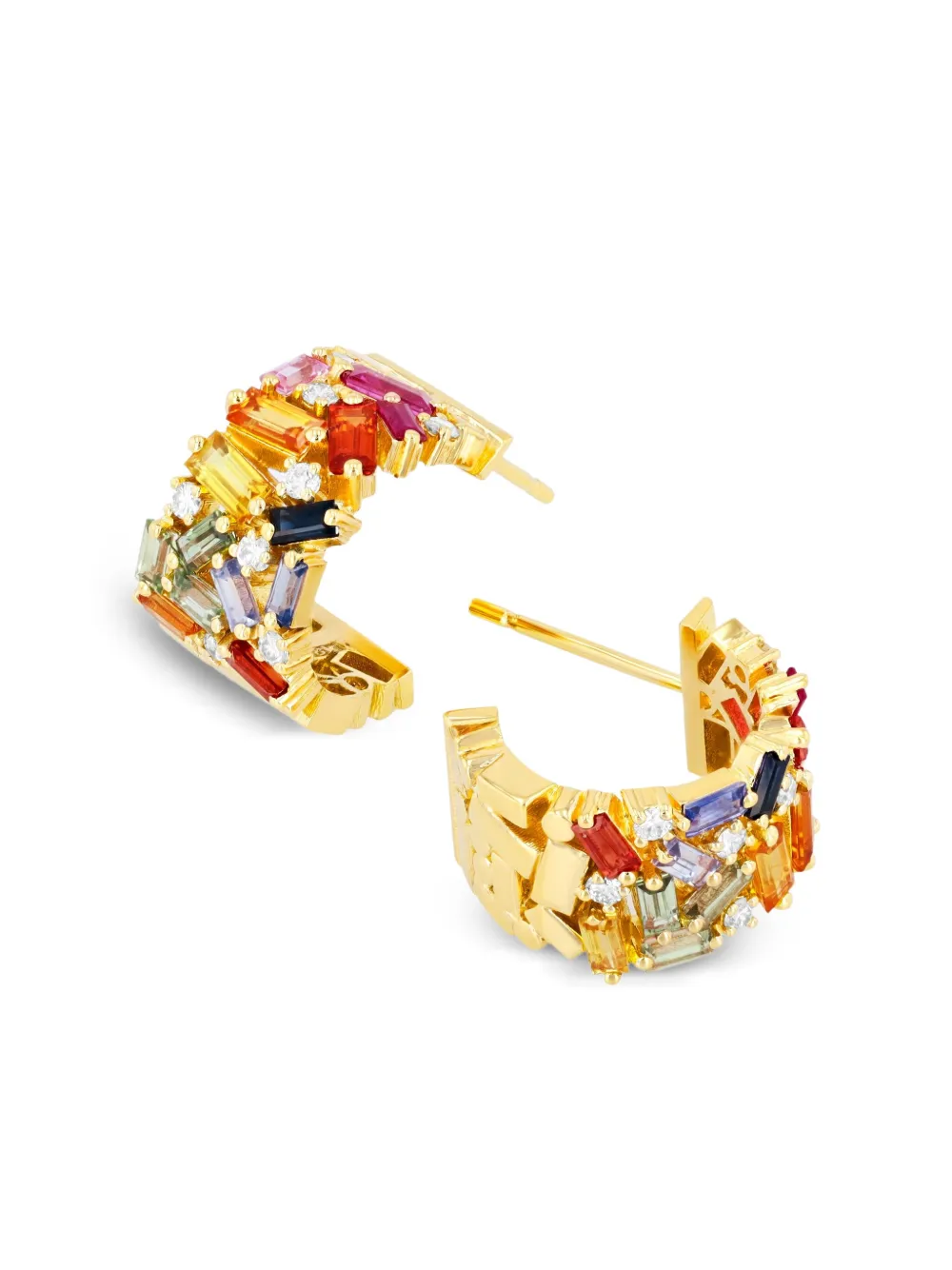 Suzanne Kalan 18k Yellow Gold Frenzy Rainbow Sapphire Mini Hoops In Gold
