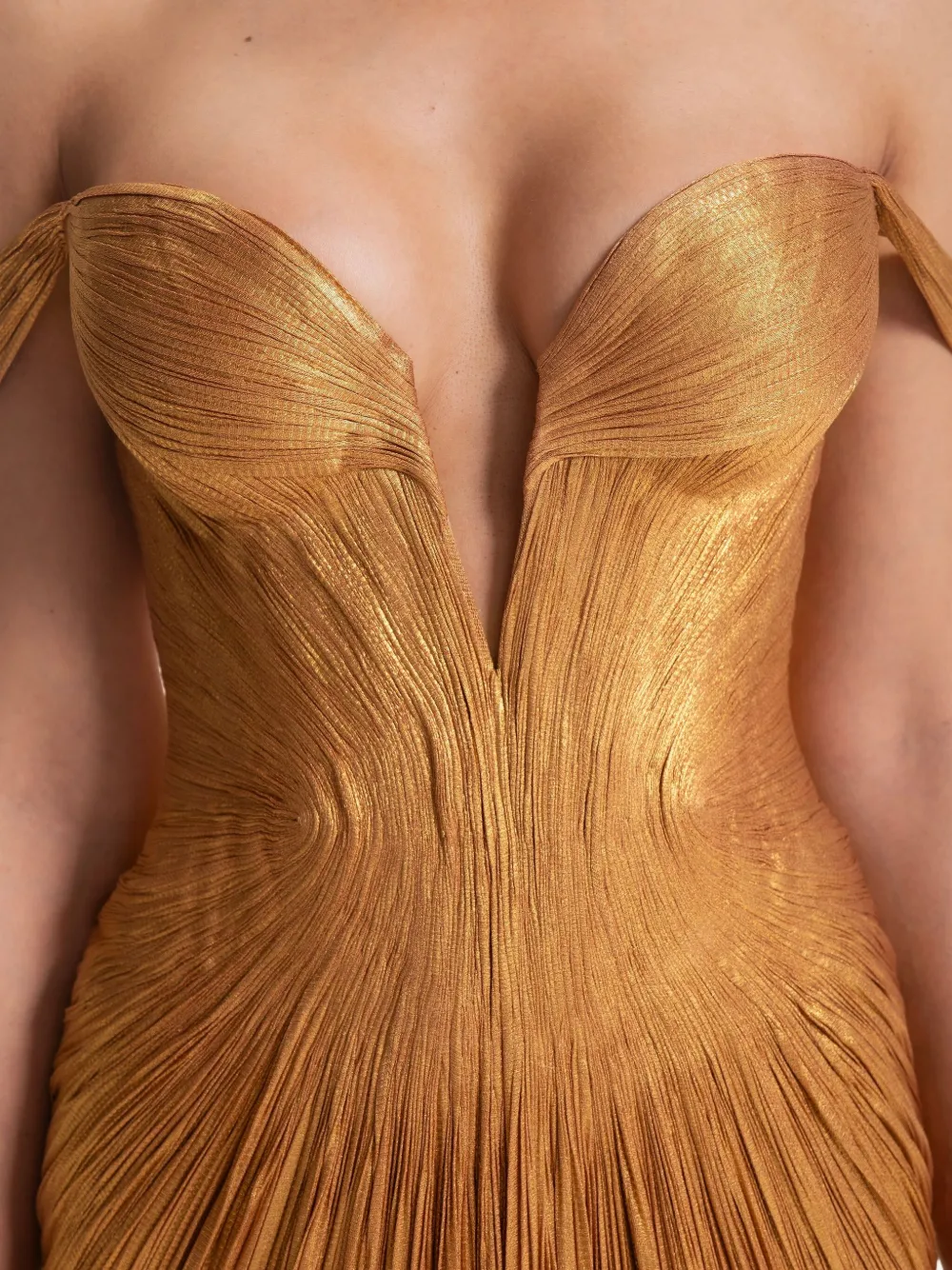 Maria Lucia Hohan Martina Pleated Off-shoulder Gown In Multi