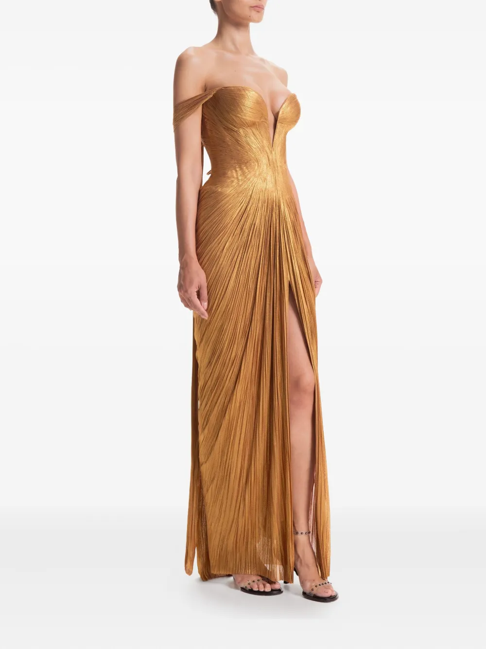 Maria Lucia Hohan Martina Pleated Off-shoulder Gown In Multi