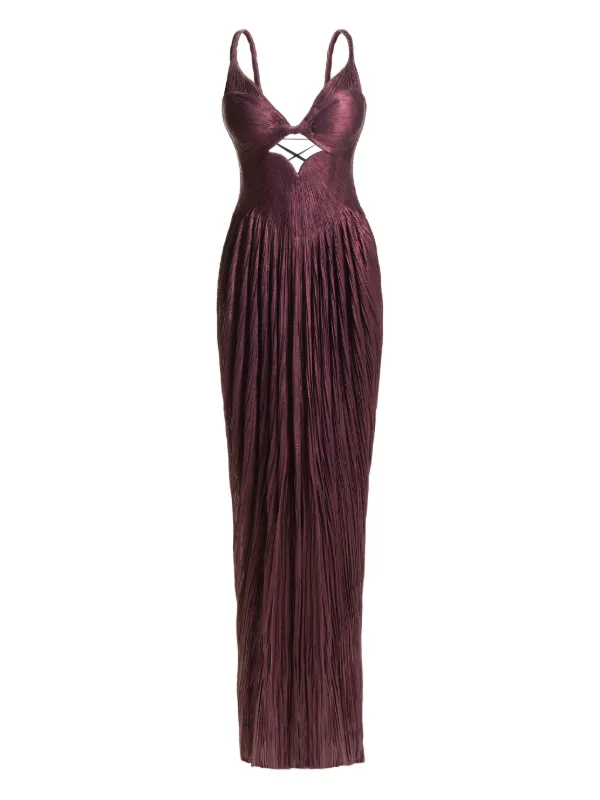 lulus burgundy wrap dress Burgundy Pleated V-Neck Maxi Dress main image 1