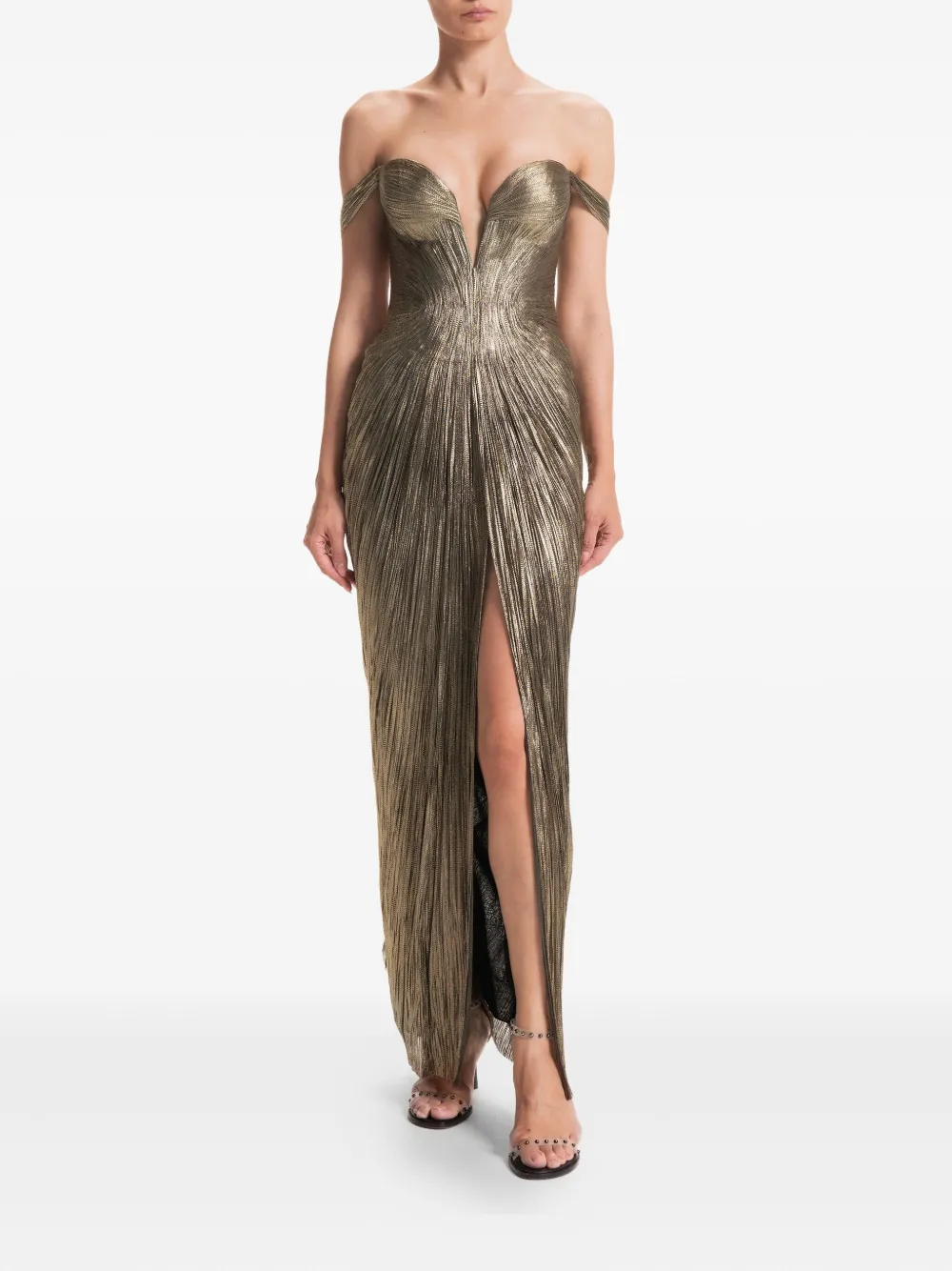 Maria Lucia Hohan Off-shoulder geplooide maxi-jurk - Beige