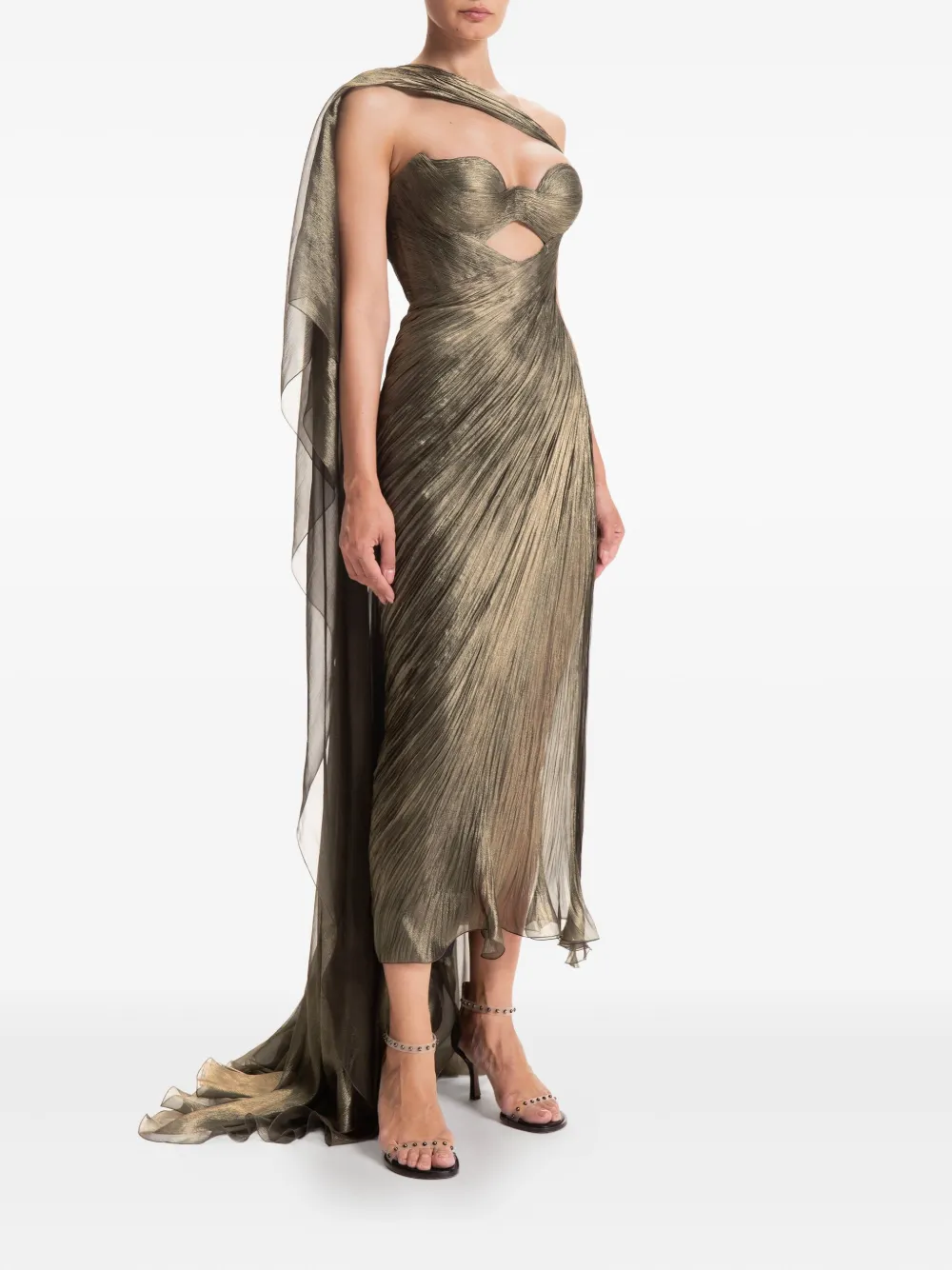 Maria Lucia Hohan One-shoulder Midi Dress In Gold