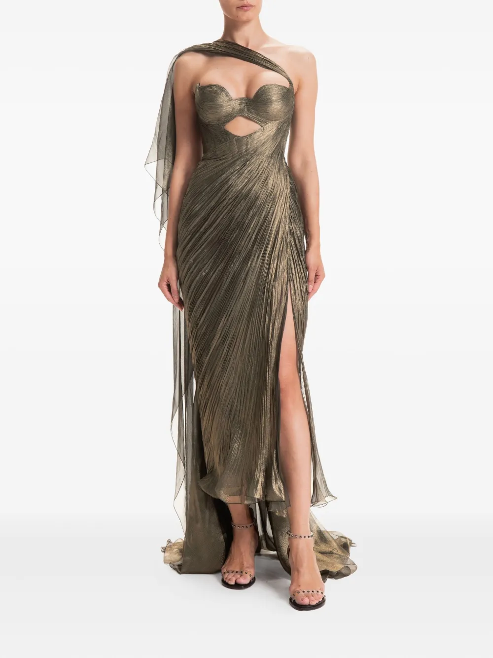 Maria Lucia Hohan One-shoulder Midi Dress In Gold