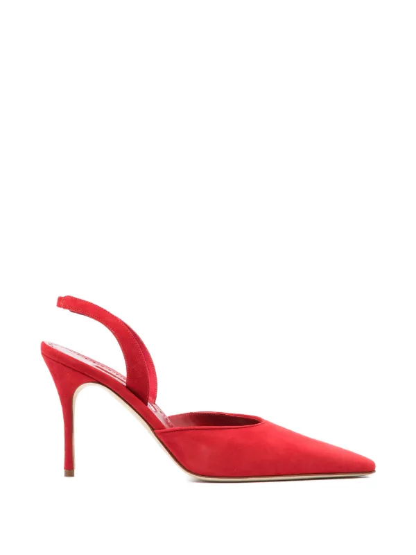Manolo Blahnik Borelapla Suede Slingback Pumps in Red