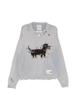 Maison MIHARA YASUHIRO dog-jacquard Distressed Cardigan | Grey