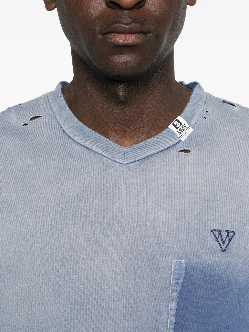 Maison MIHARA YASUHIRO Gerafeld T-shirt met zak en V-hals Blauw