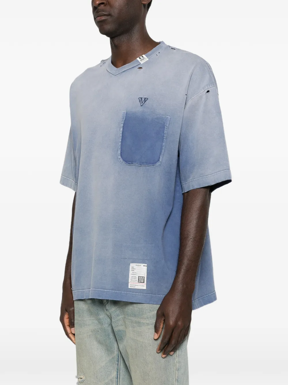 Maison MIHARA YASUHIRO Gerafeld T-shirt met zak en V-hals Blauw