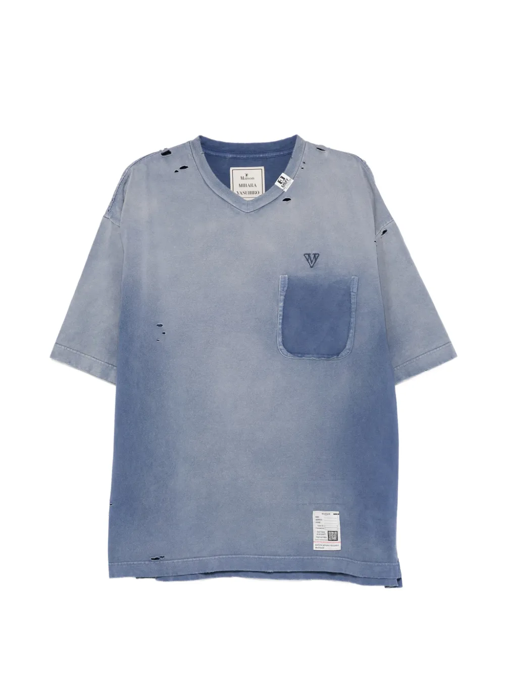 Maison MIHARA YASUHIRO distressed pocket V-neck T-shirt - Blu