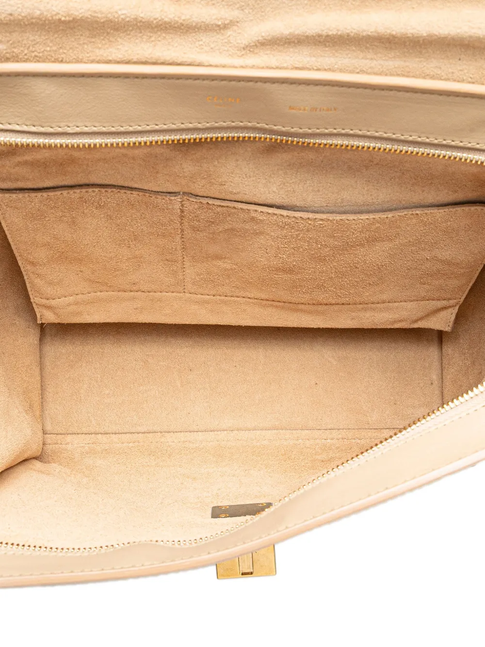 Pre-owned Celine 2012 Medium Bicolor Calfskin And Suede Trapeze Satchel In Brown