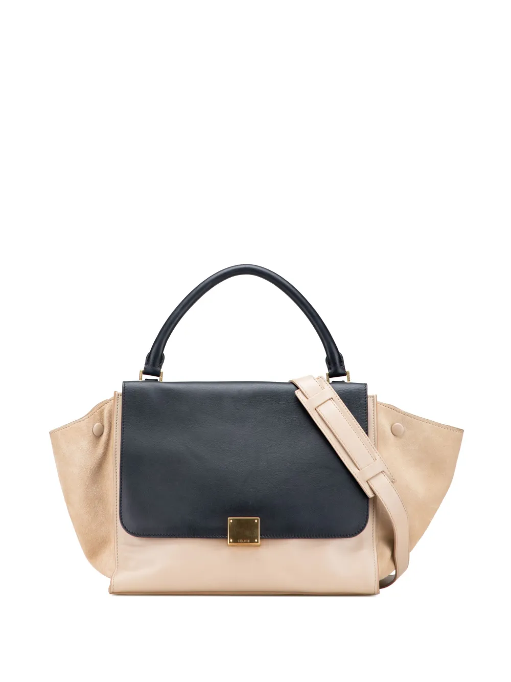 Céline Pre-Owned 2012 ミディアム バイカラー カーフスキン&スエード トラペーズ サッチェルバッグ - ブラウン Céline Pre-Owned 2012 ミディアム バイカラー カーフスキン&スエード トラペーズ サッチェルバッグ - ブラウン