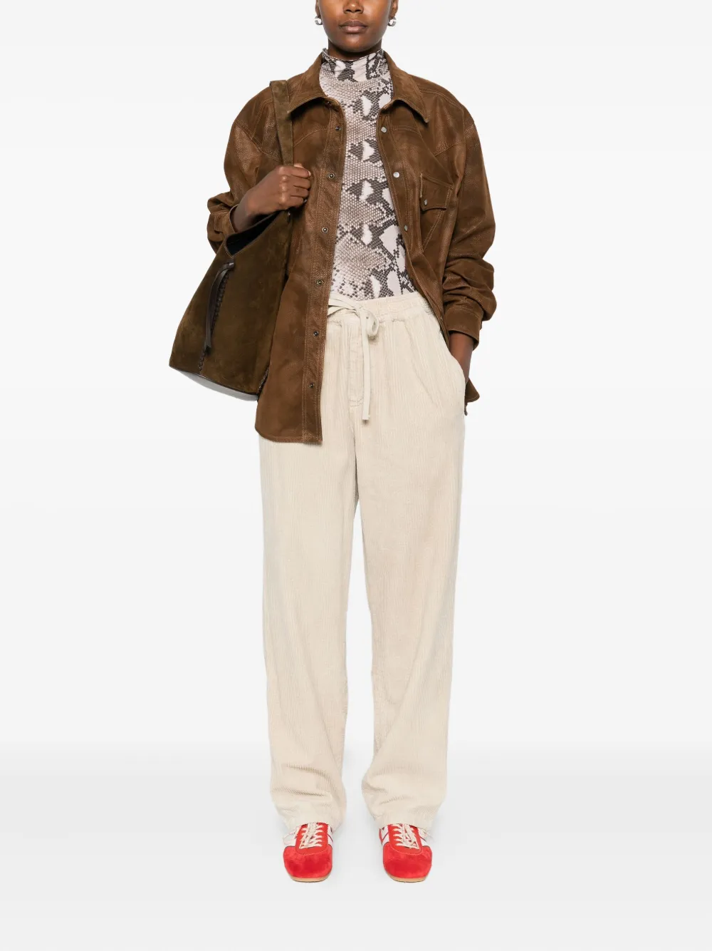 ISABEL MARANT drawstring corduroy straight trousers - Beige