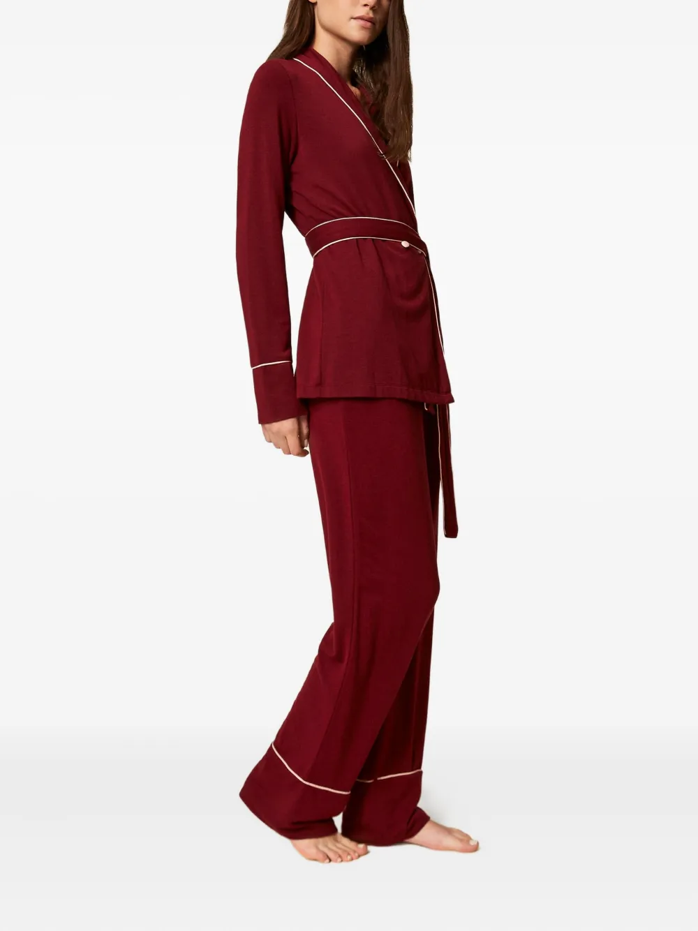 TWINSET Mannish pyjamabroek en top met ceintuur Rood