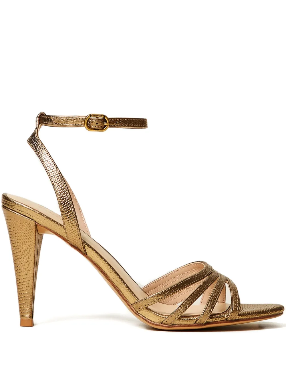 TWINSET 90 mm leren sandalen met enkelbandje en hak Bruin