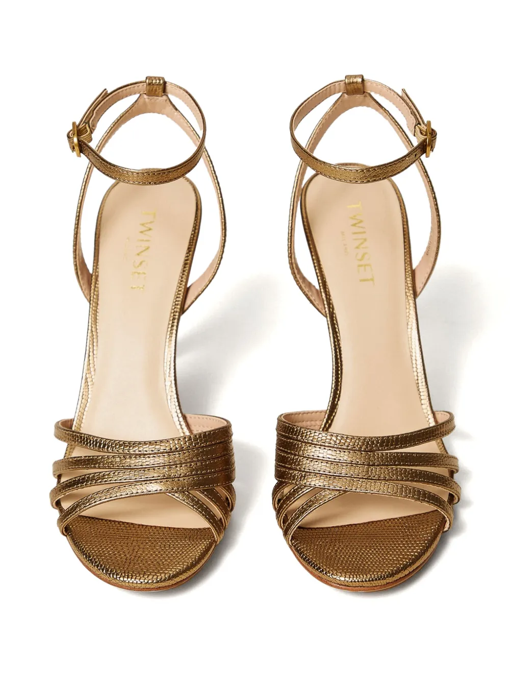 TWINSET 90 mm leren sandalen met enkelbandje en hak Bruin