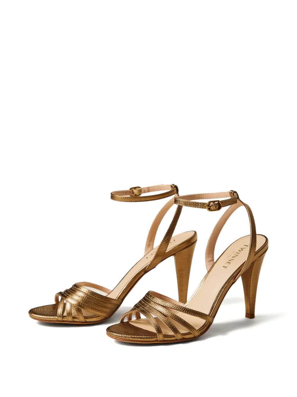 TWINSET 90 mm leren sandalen met enkelbandje en hak Bruin