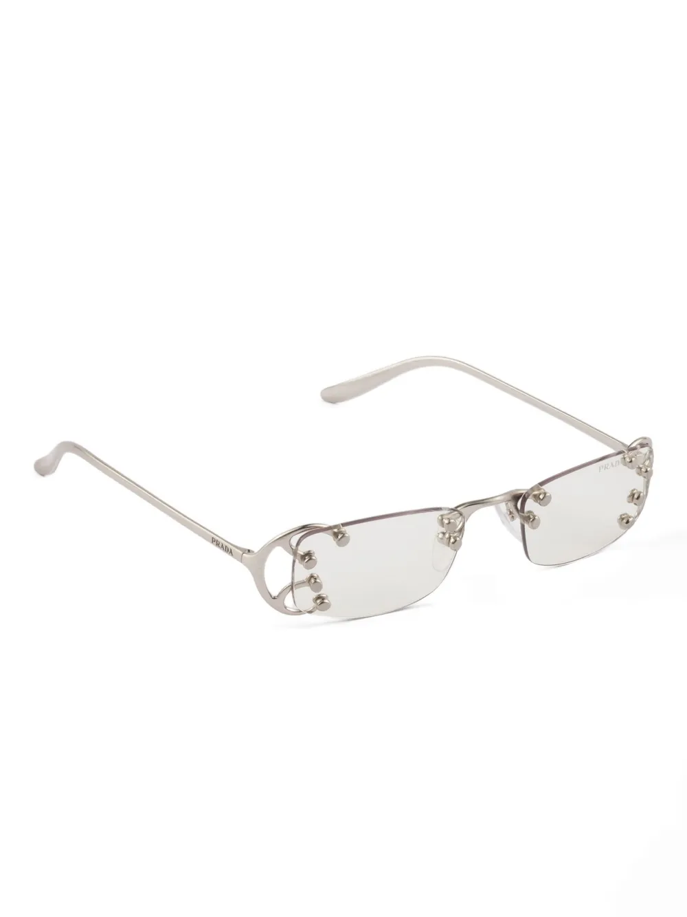 Prada Runway Embellished Rectangle Glasses In Silver