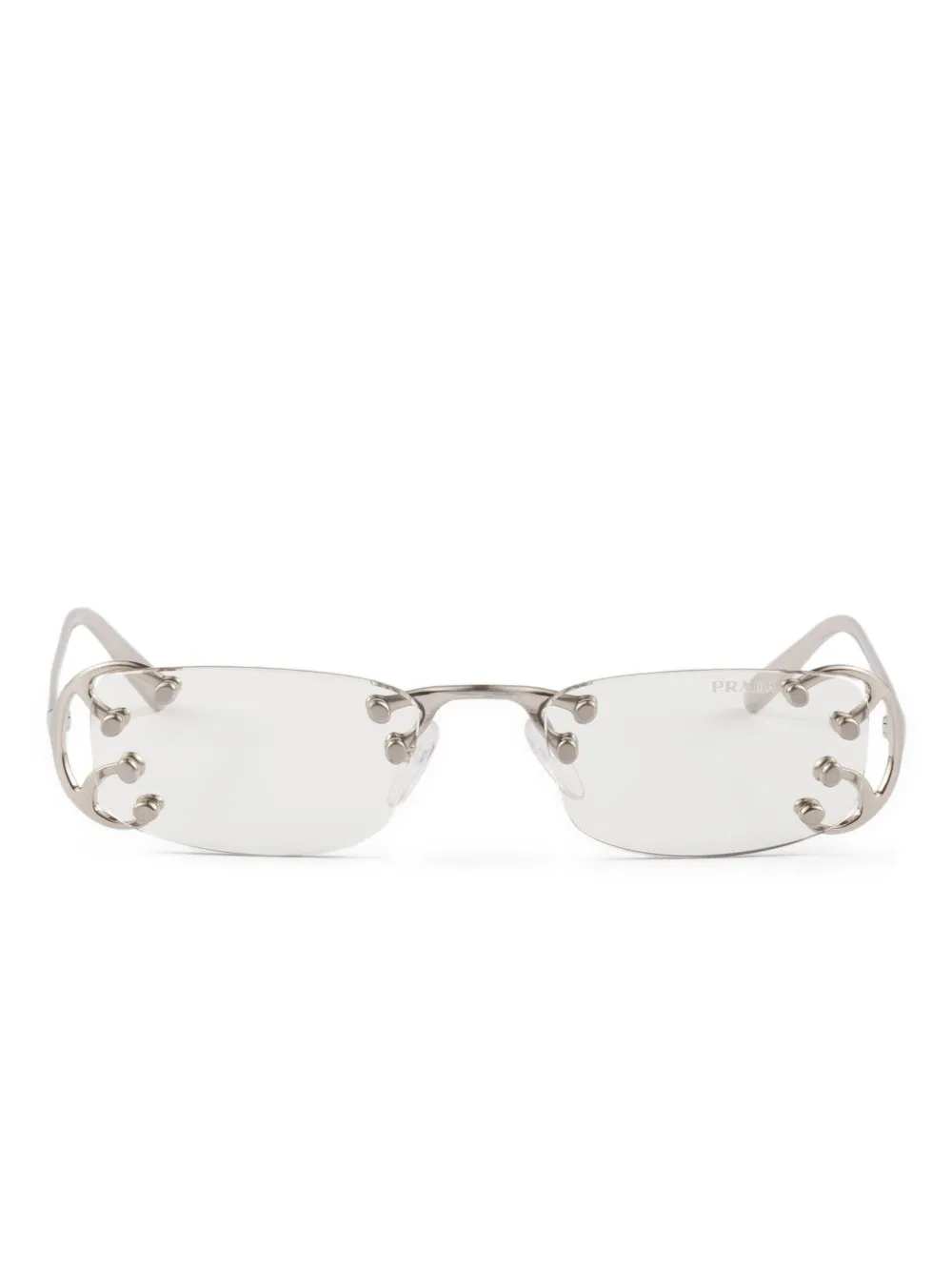 Prada Runway Embellished Rectangle Glasses In Gray