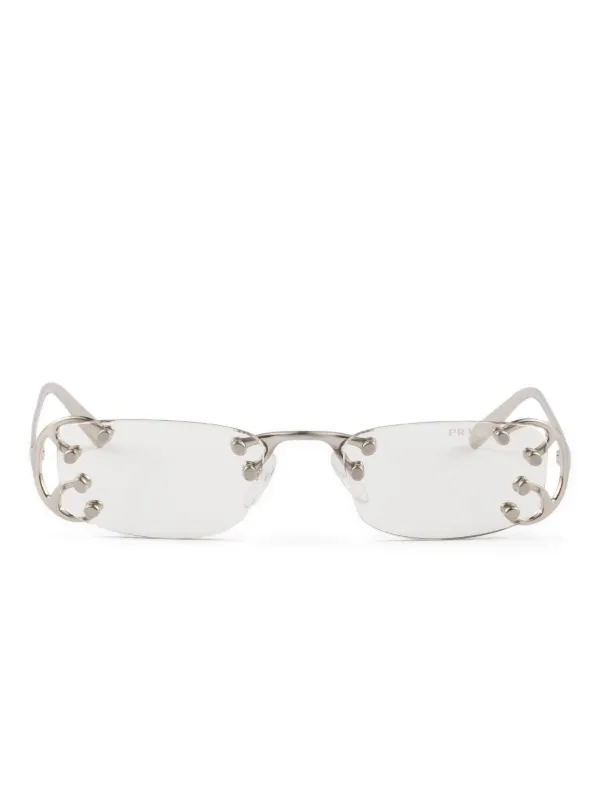 Prada Eyewear Runway Embellished Rimless Sunglasses | Grey | FARFETCH