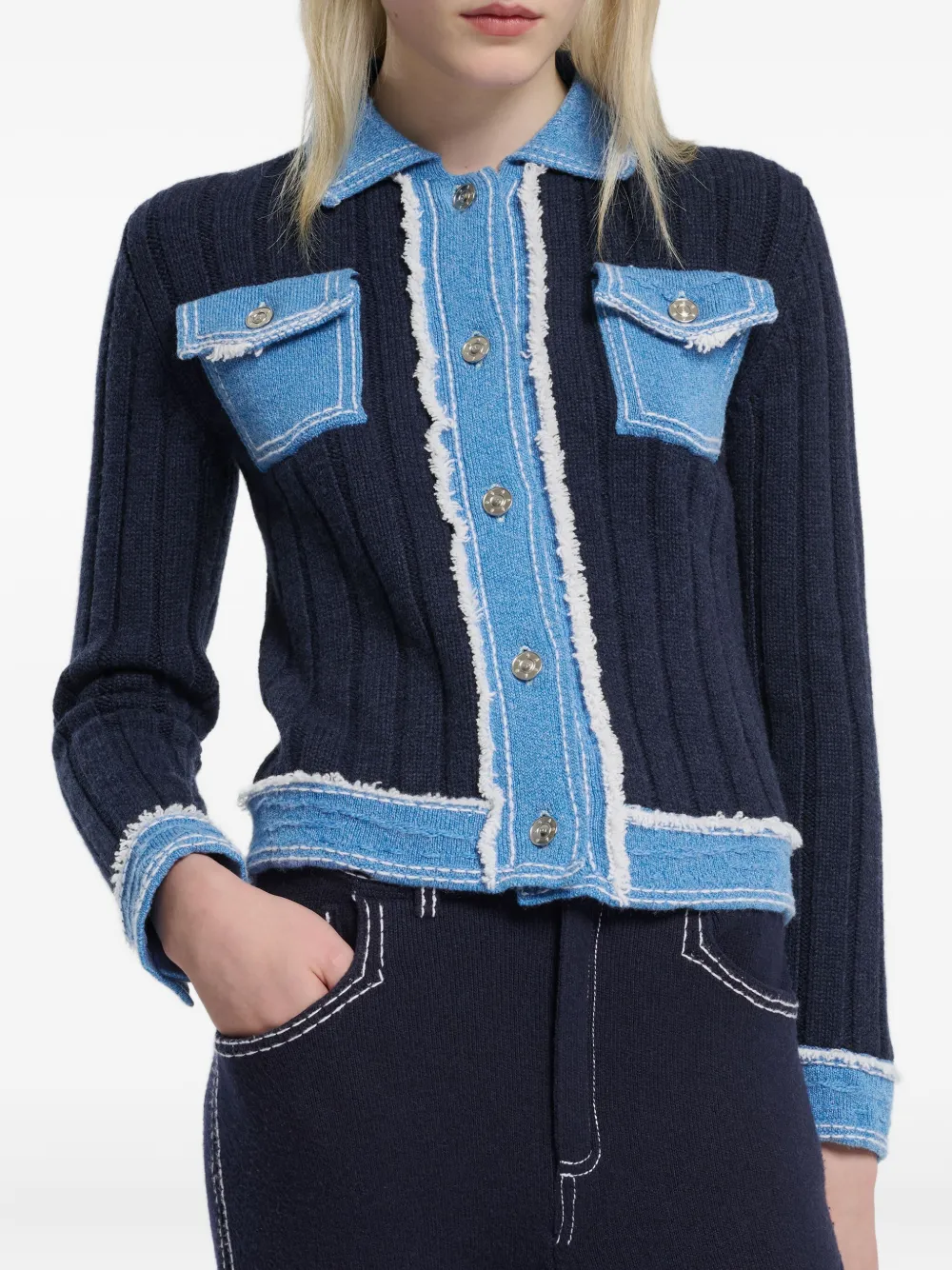 Barrie Ribgebreid jack met denim-effect Blauw