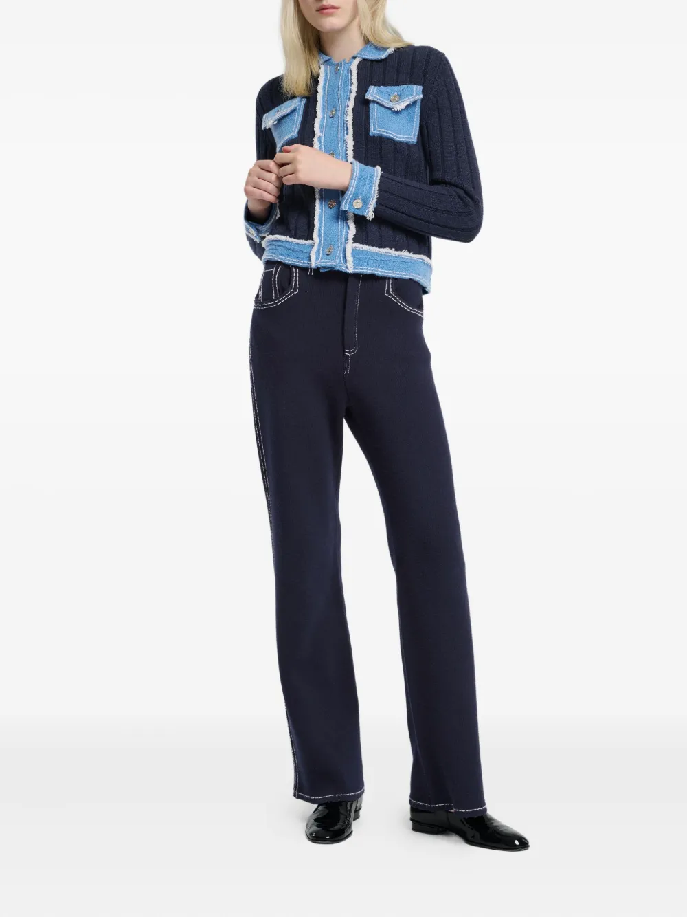 Barrie Ribgebreid jack met denim-effect Blauw