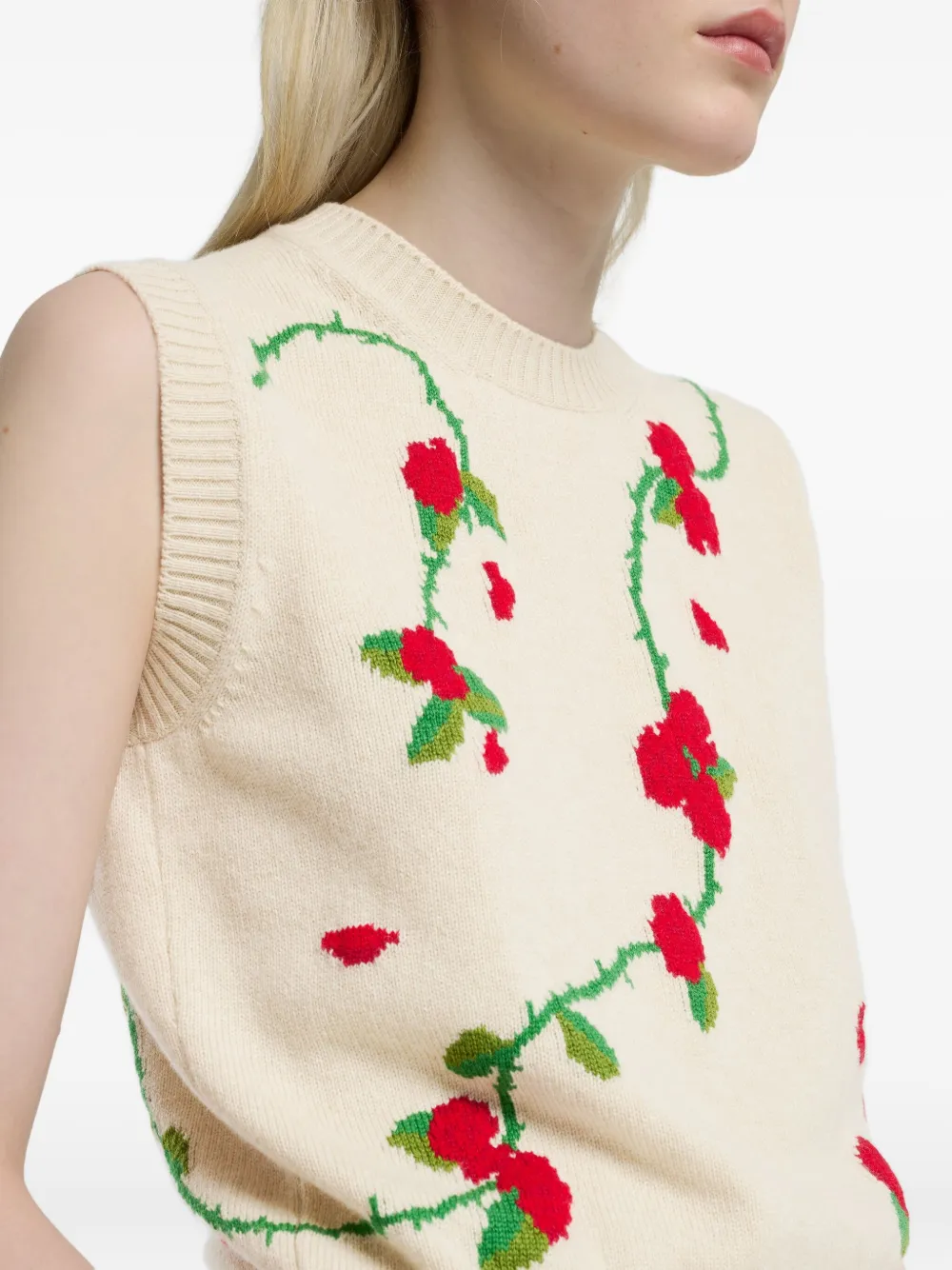 Barrie Mouwloze trui met bloemen jacquard Beige