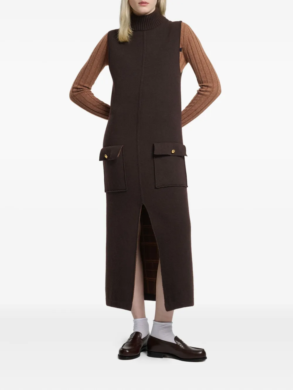 Barrie Mouwloze midi-jurk Bruin