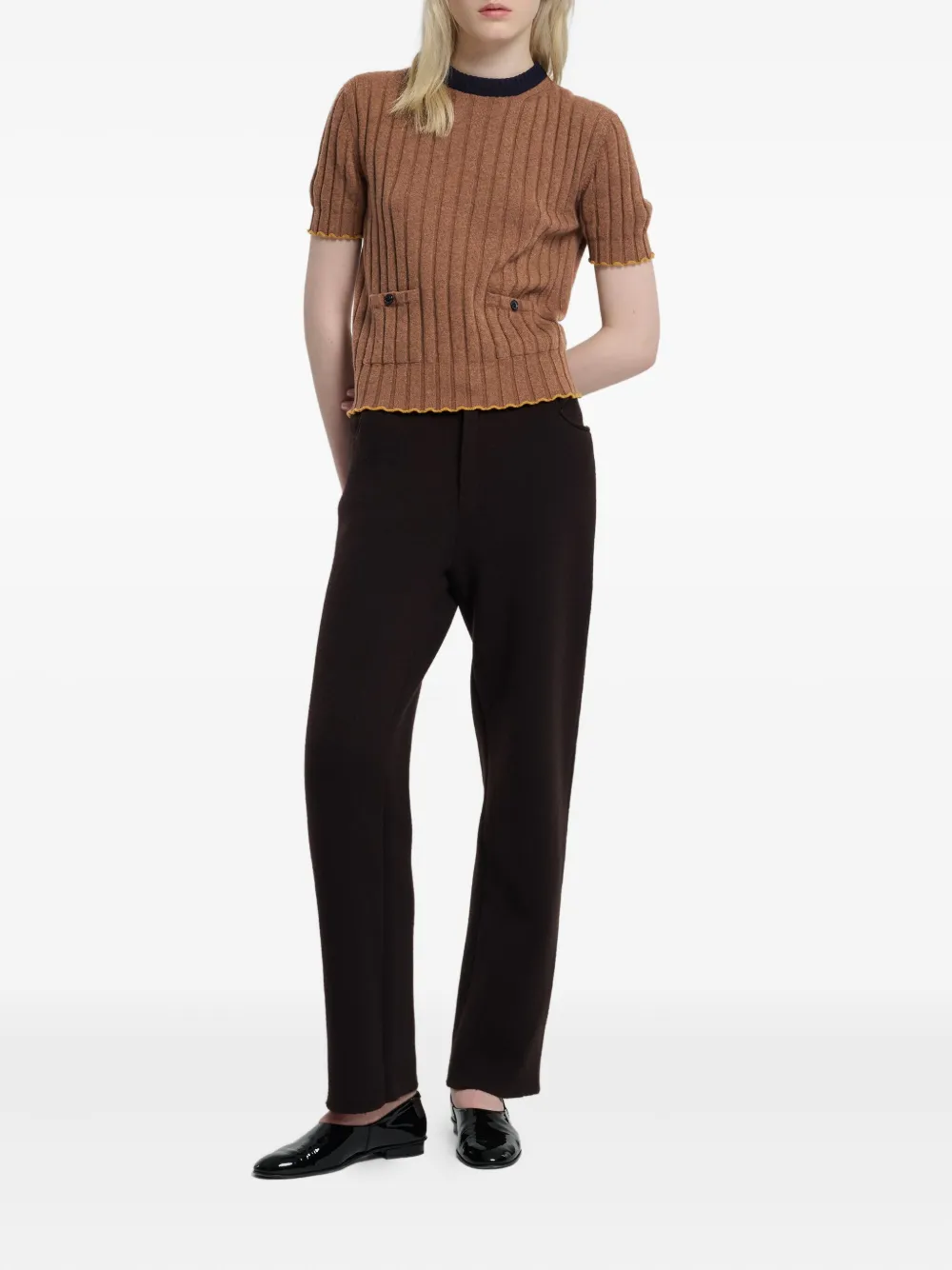Barrie cashmere-blend ribbed T-shirt Bruin