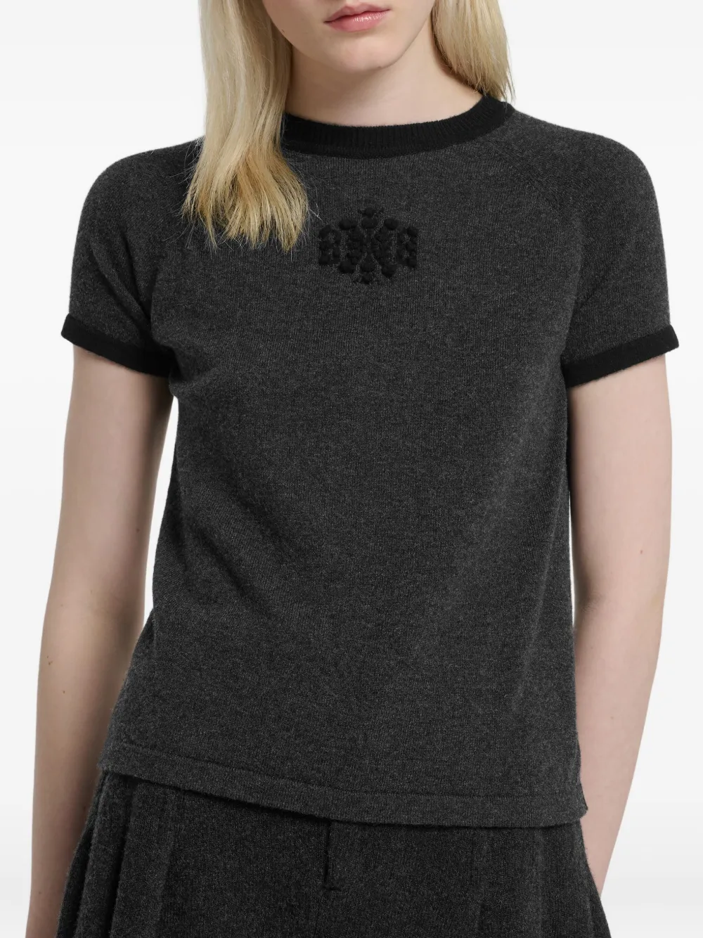 Barrie Kasjmier T-shirt met borduurwerk Zwart