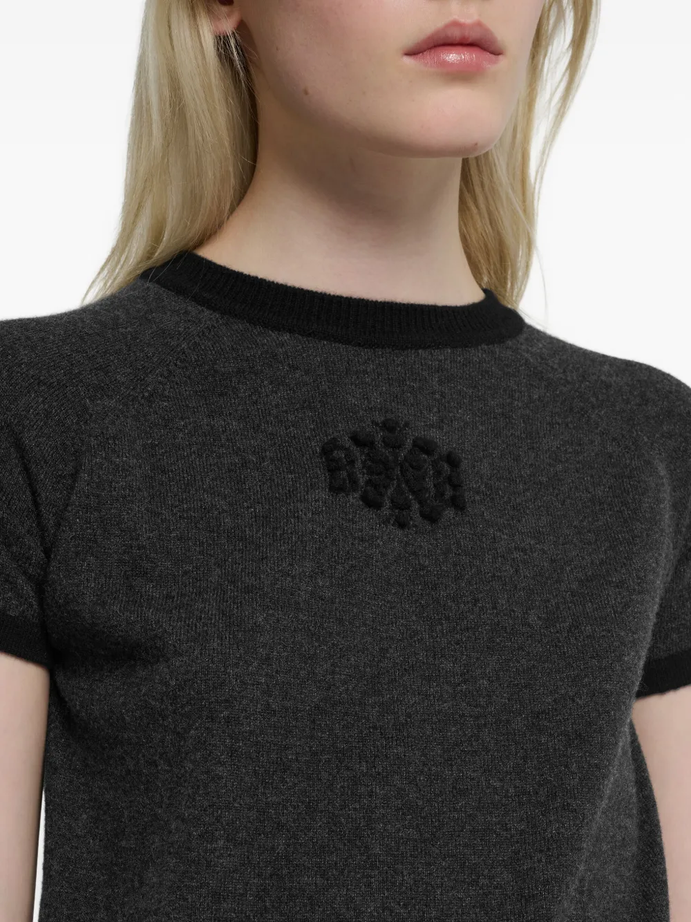 Barrie Kasjmier T-shirt met borduurwerk Zwart