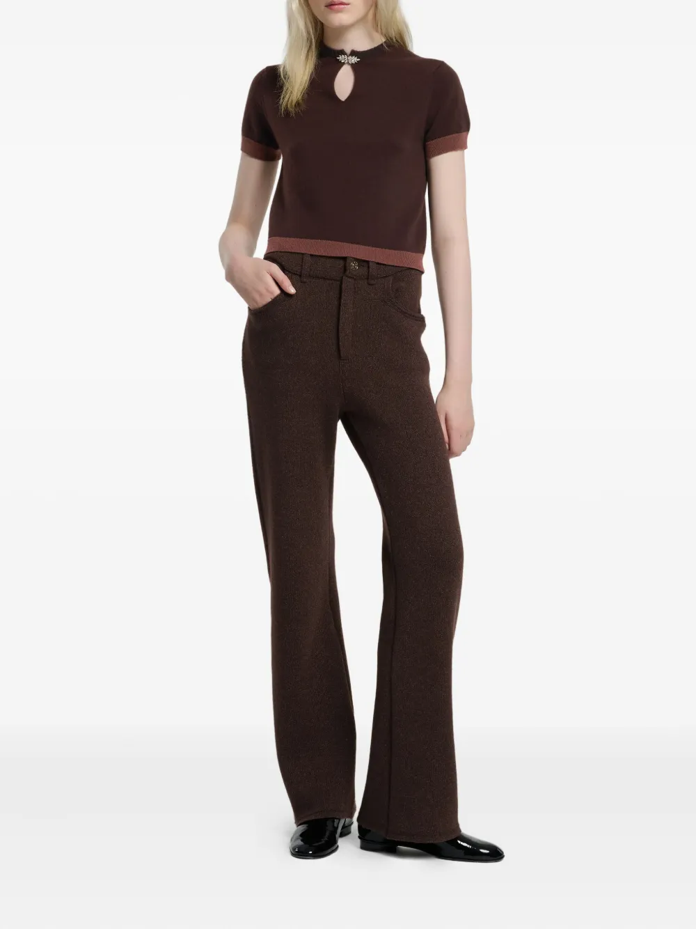 Barrie Kasjmier top met sieraden hals Bruin