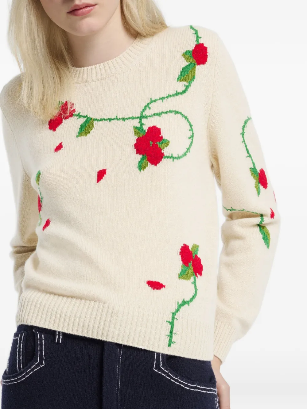 Barrie Floral-intarsia Cashmere Jumper In Neutral