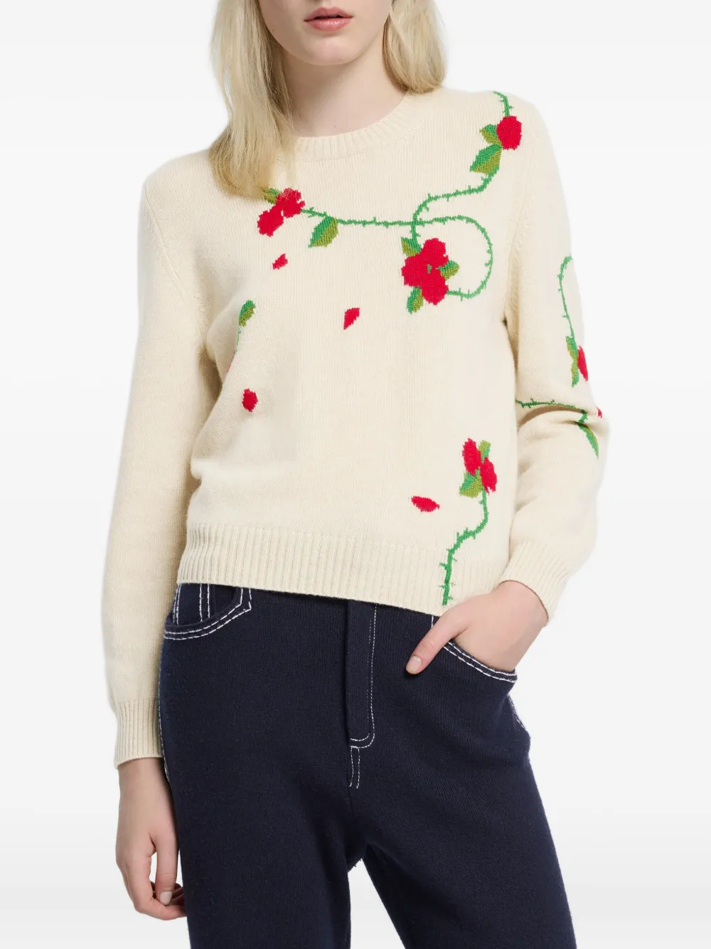 Barrie Floral-intarsia Cashmere Jumper In Neutral