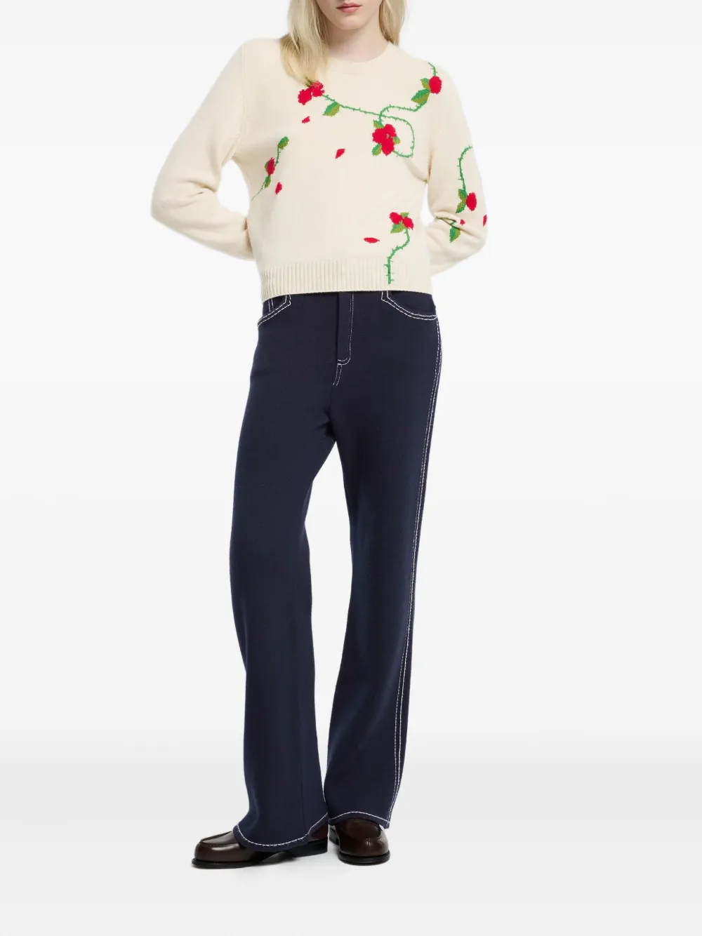 Barrie Floral-intarsia Cashmere Jumper In Neutral