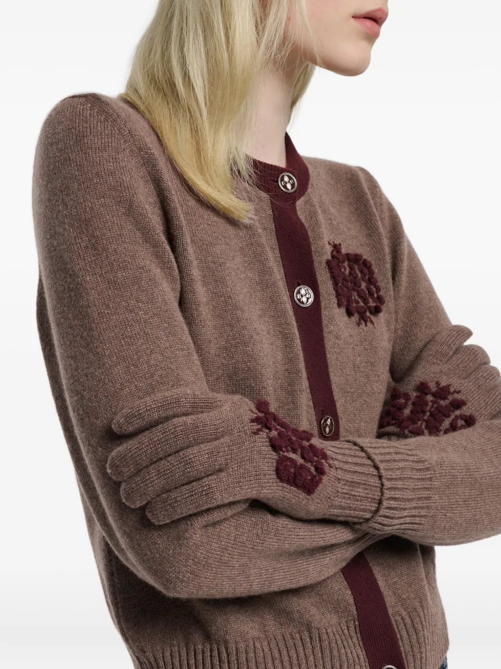 Barrie Embroidered Cashmere Gloves In Brown