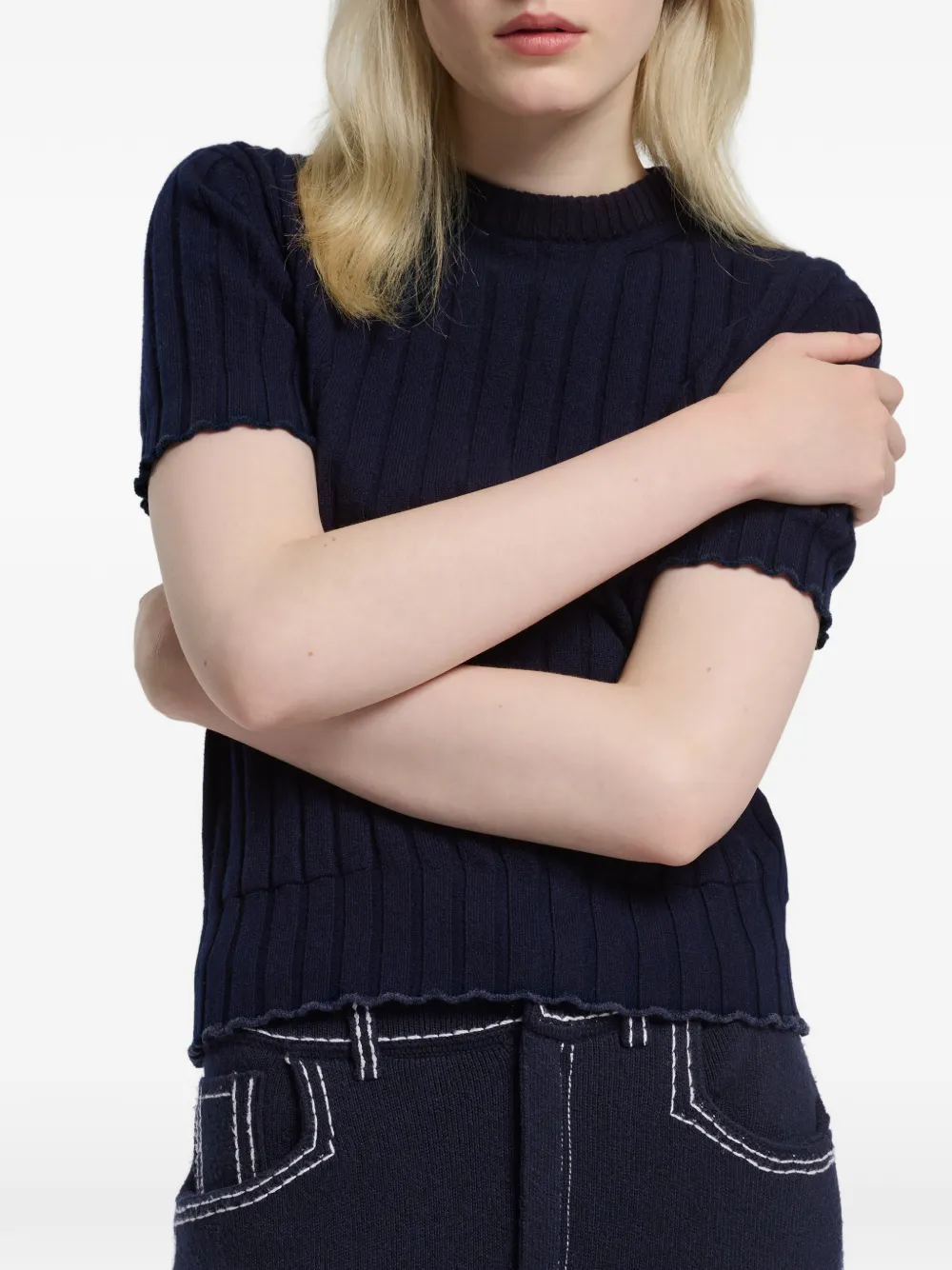 Barrie Ribgebreid T-shirt Blauw