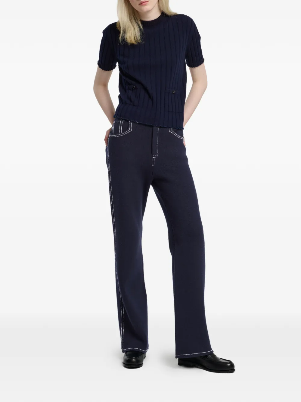 Barrie Ribgebreid T-shirt Blauw