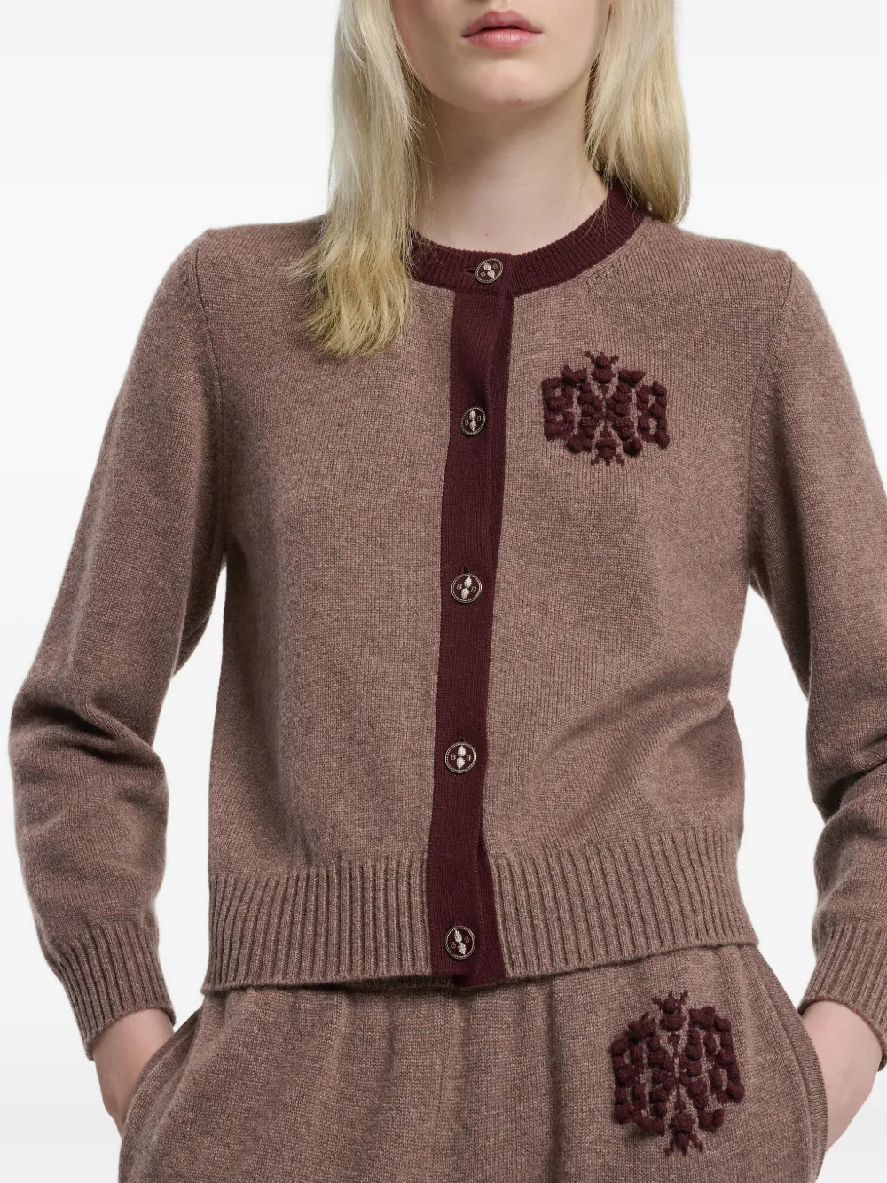 Barrie Kasjmier vest met geborduurd monogram Bruin