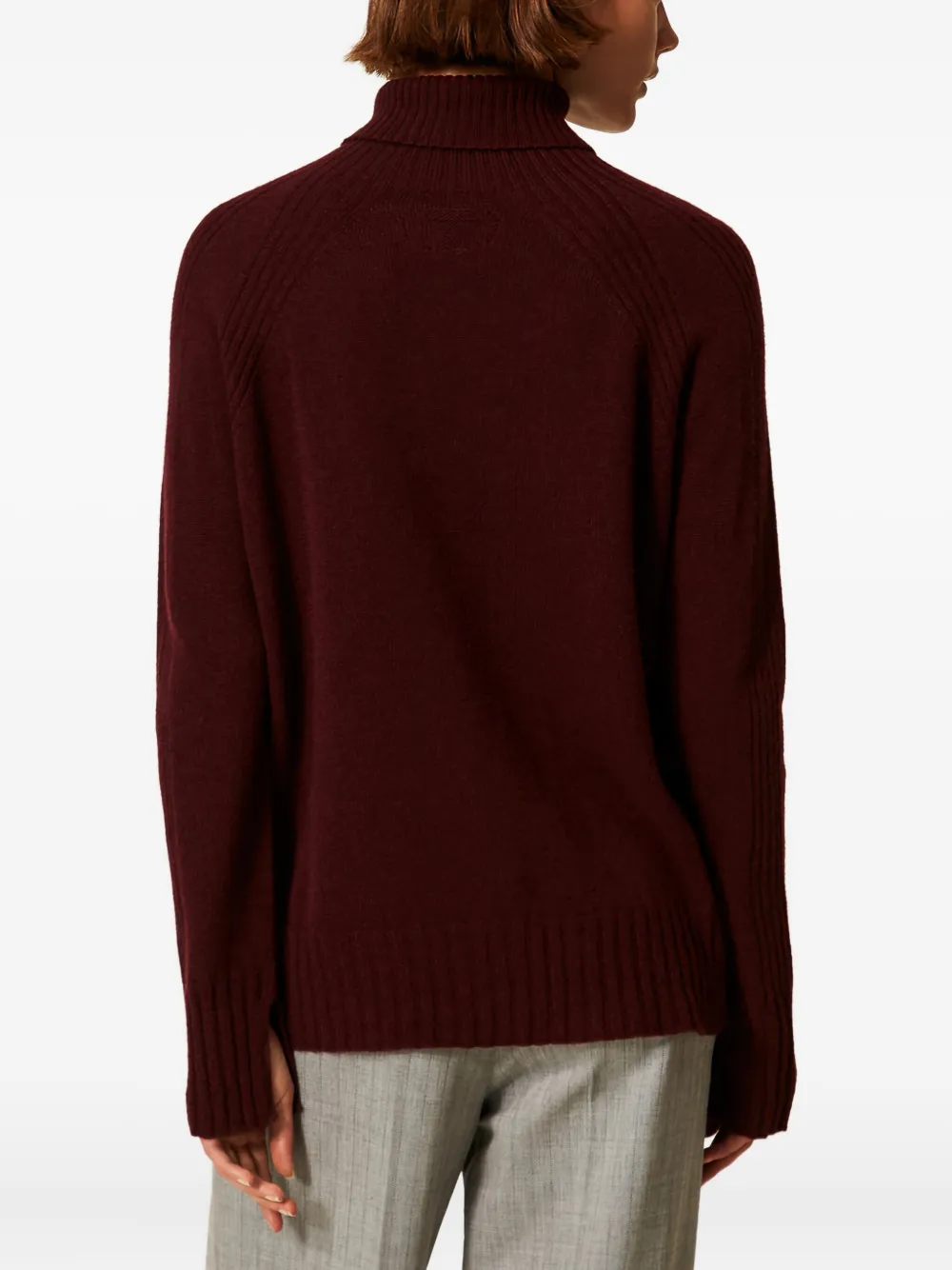 Twinset Turtleneck Ribbed Jumper In Burgundy