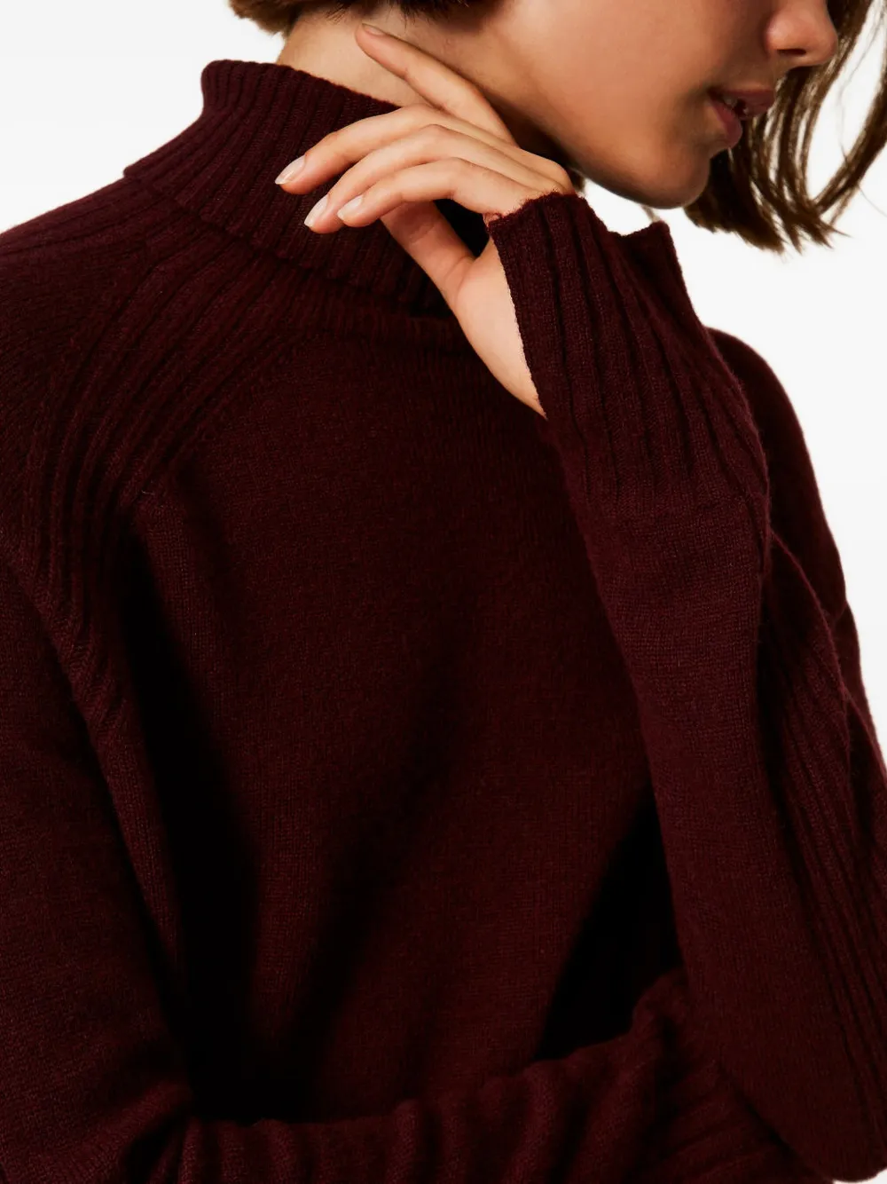 Twinset Turtleneck Ribbed Jumper In Burgundy