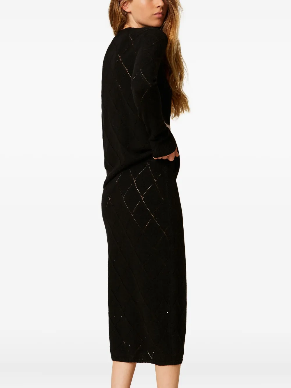 TWINSET Rok met zijsplit en diamantpatroon Zwart