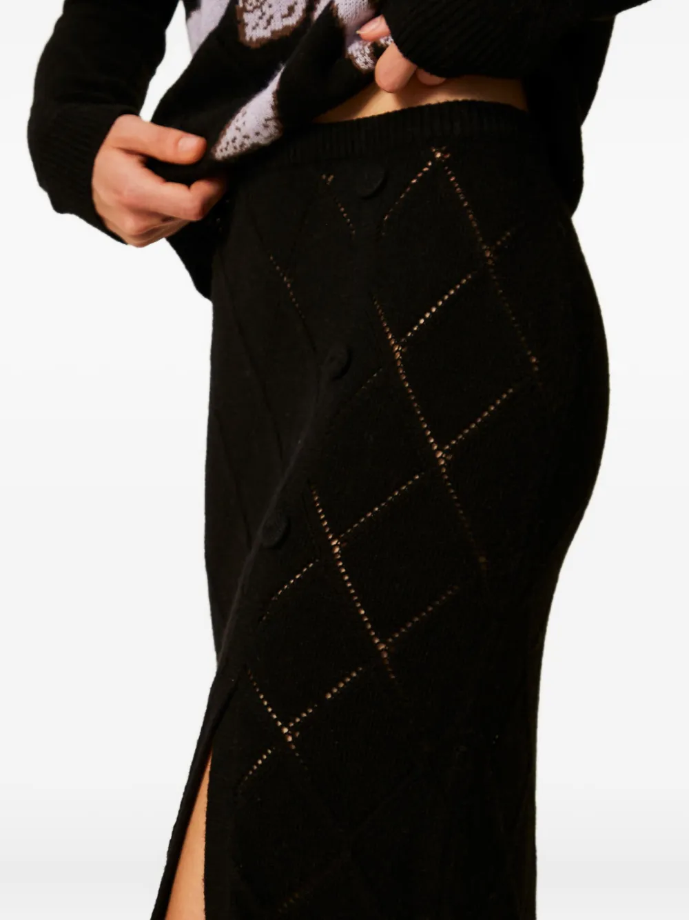 TWINSET Rok met zijsplit en diamantpatroon Zwart