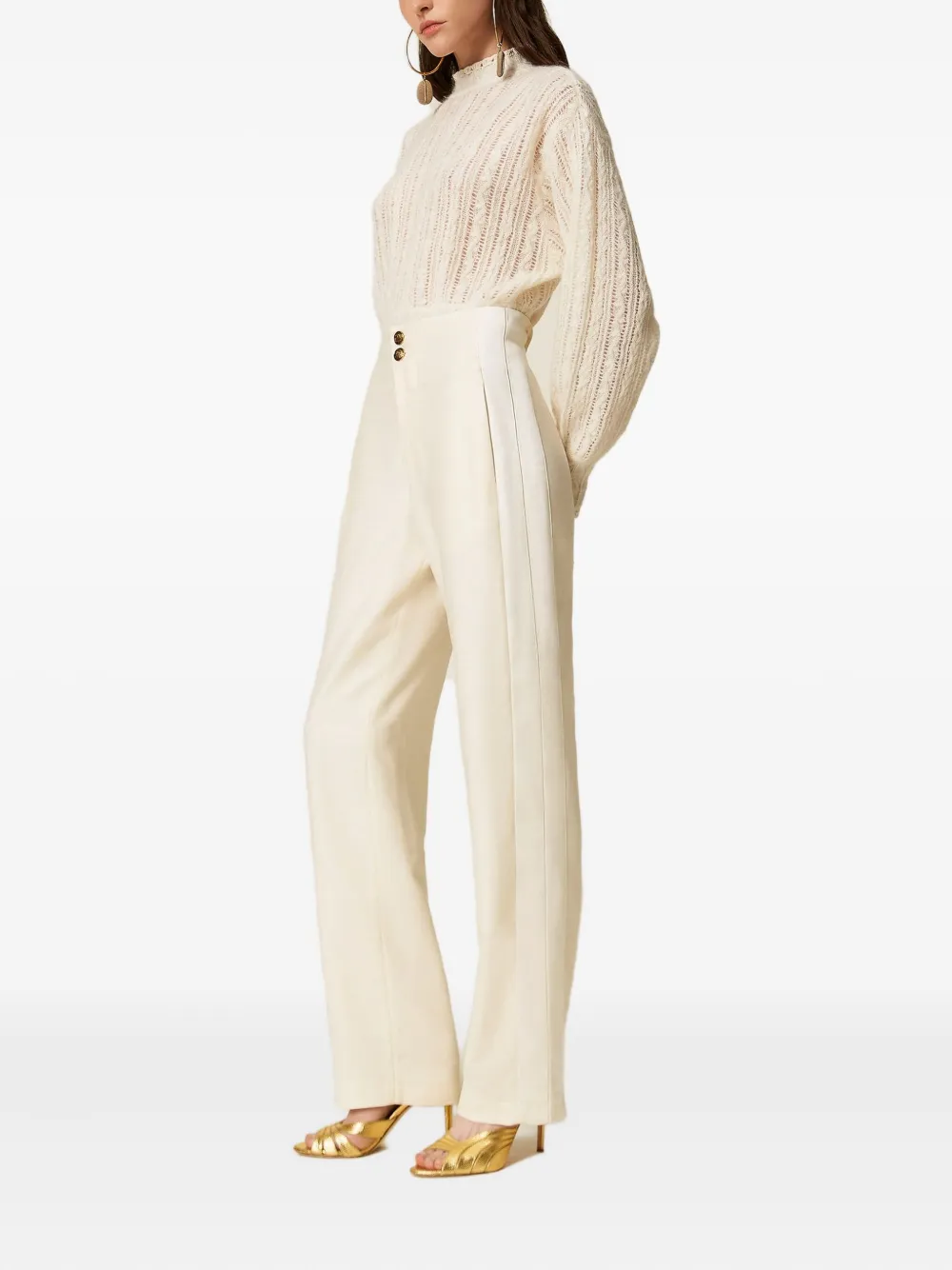 TWINSET Broek met satijnen vlakken Wit