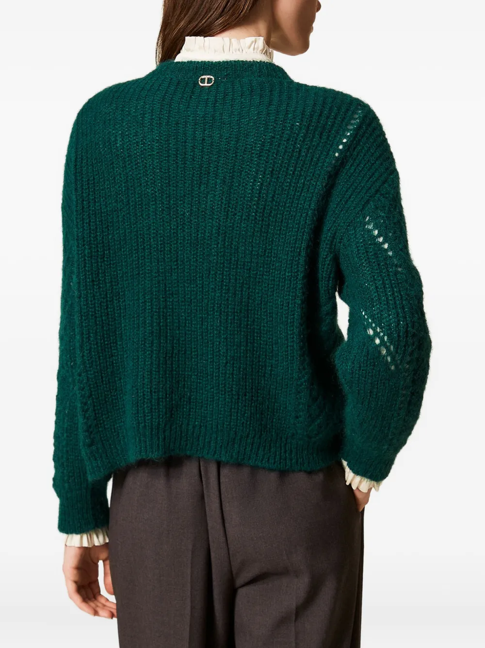 Twinset Open-work Cable-knit Jumper In Green