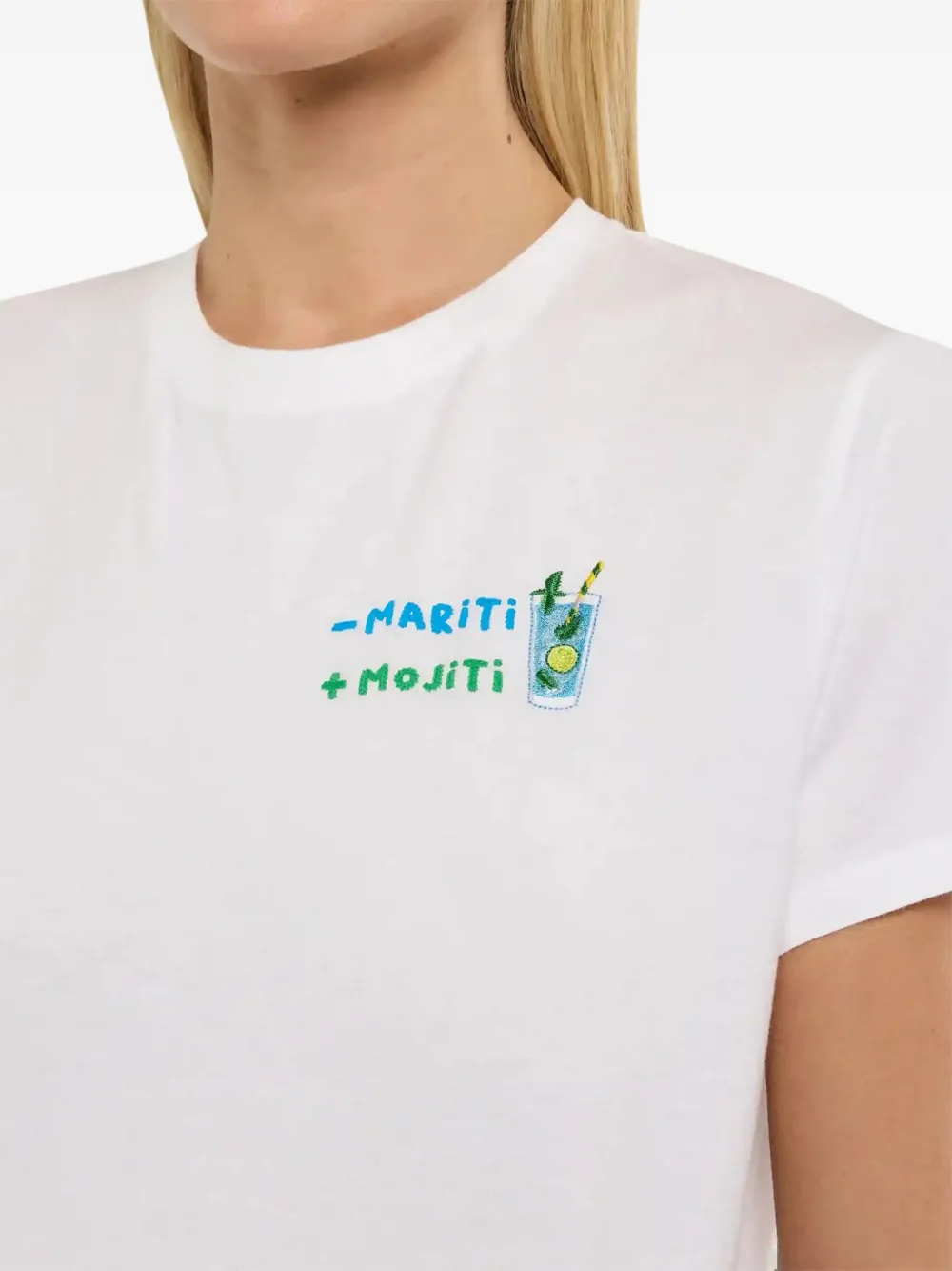 Mc2 Saint Barth Embroidered-cocktail Motif T-shirt In White