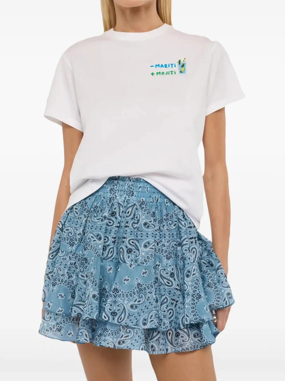 Mc2 Saint Barth Embroidered-cocktail Motif T-shirt In White
