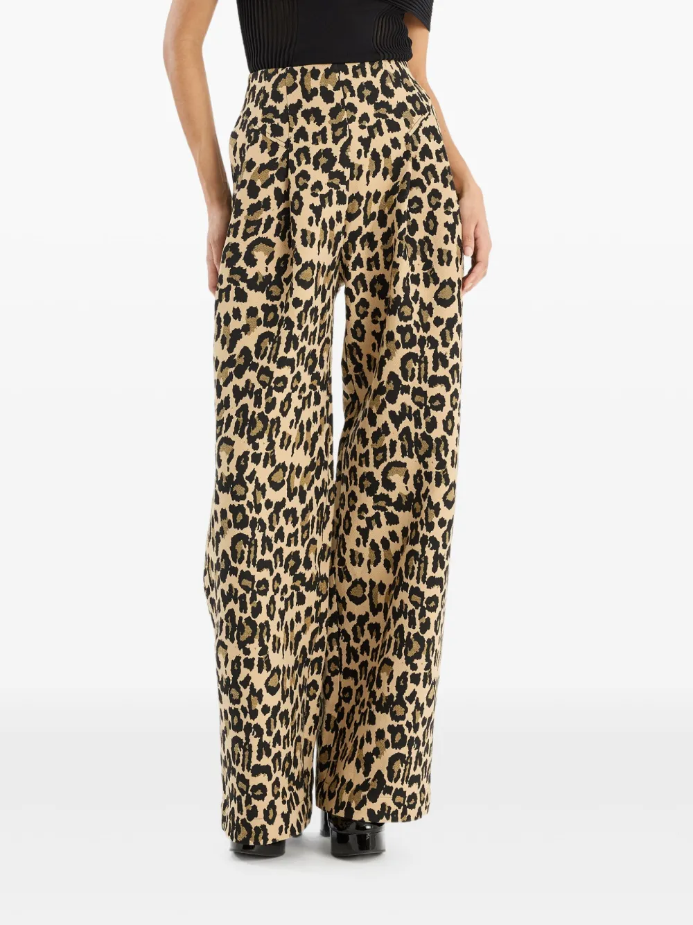 Rotate Birger Christensen Pleated Leopard-print Trousers In Brown
