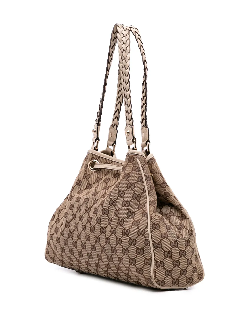 Pre-owned Gucci 2016-2025 Medium Gg Canvas Braided Peggy Tote Bag In Brown