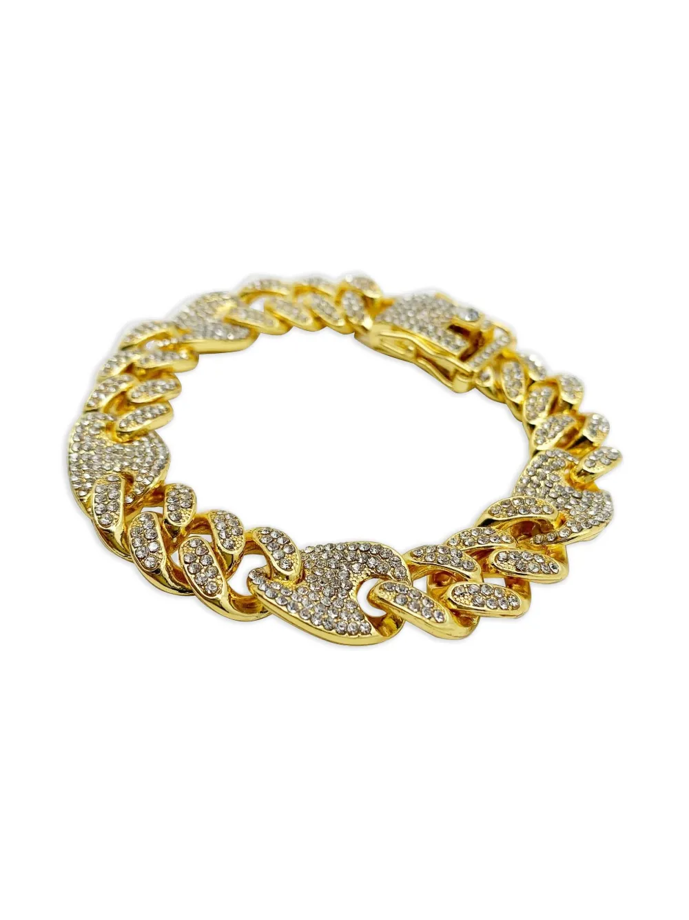 Pre-owned Jennifer Gibson Jewellery 2000s Chunky Crystal-embellished Chain Bracelet In Gold