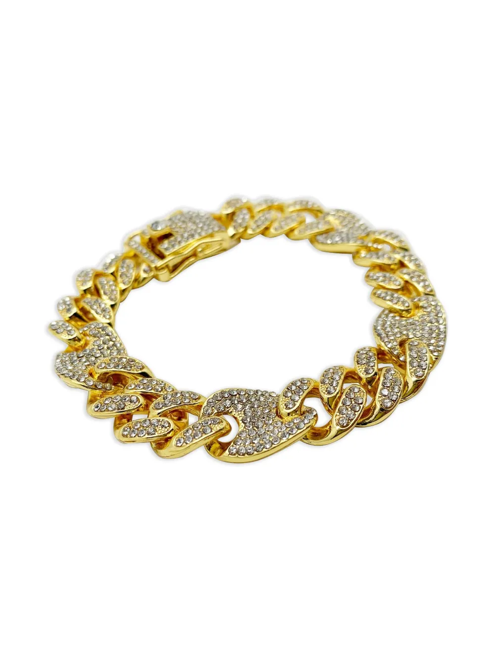 Pre-owned Jennifer Gibson Jewellery 2000s Chunky Crystal-embellished Chain Bracelet In Gold
