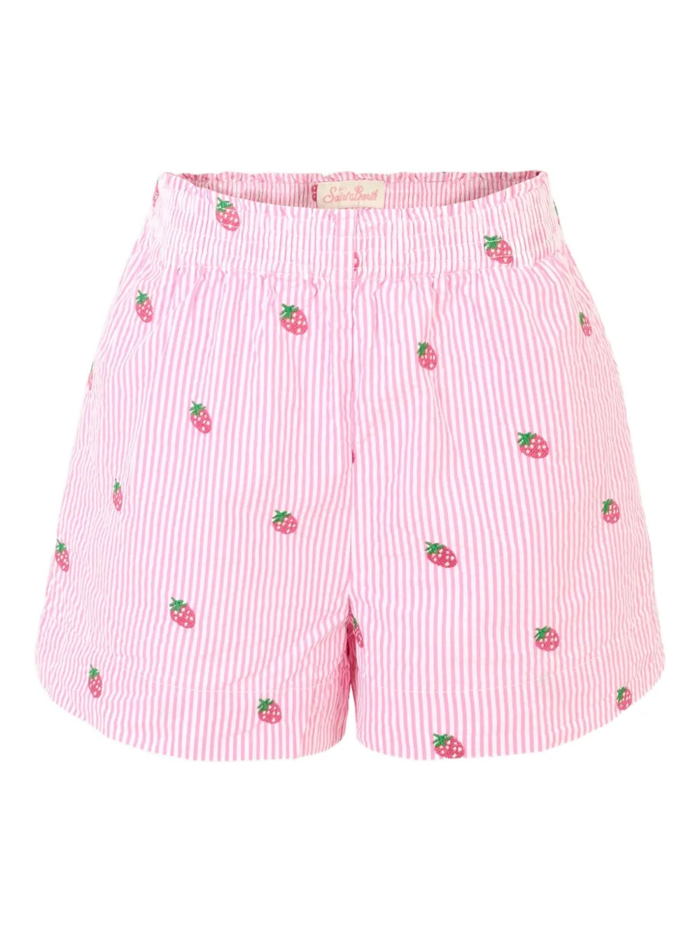 Mc2 Saint Barth Kids' Strawberry-print Striped Shorts In Pink